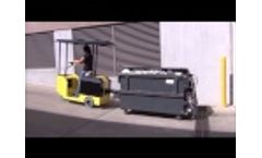 The Battery-Powered WasteCaddy Ride-on dumpster mover navigates tight trash rooms. Video