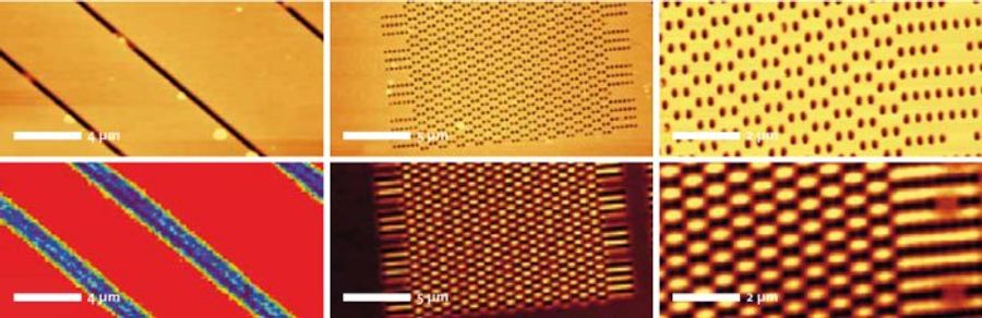 Raman and AFM images of the same sample area at three different positions on a wafer.