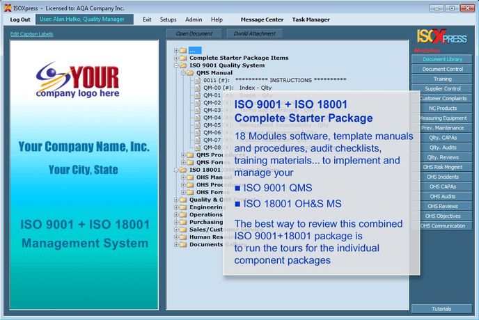 IMSXpress - Version ISO 9001+18001 - Combined Complete Starter Package Software