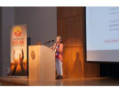 ASES Board Member, Paulette Middleton, speaking at SOLAR 2018 in Boulder, CO.