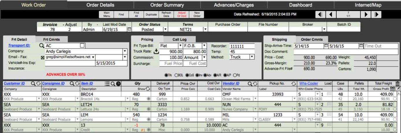 Simplified - Transport Advantage One Screen Entry Software