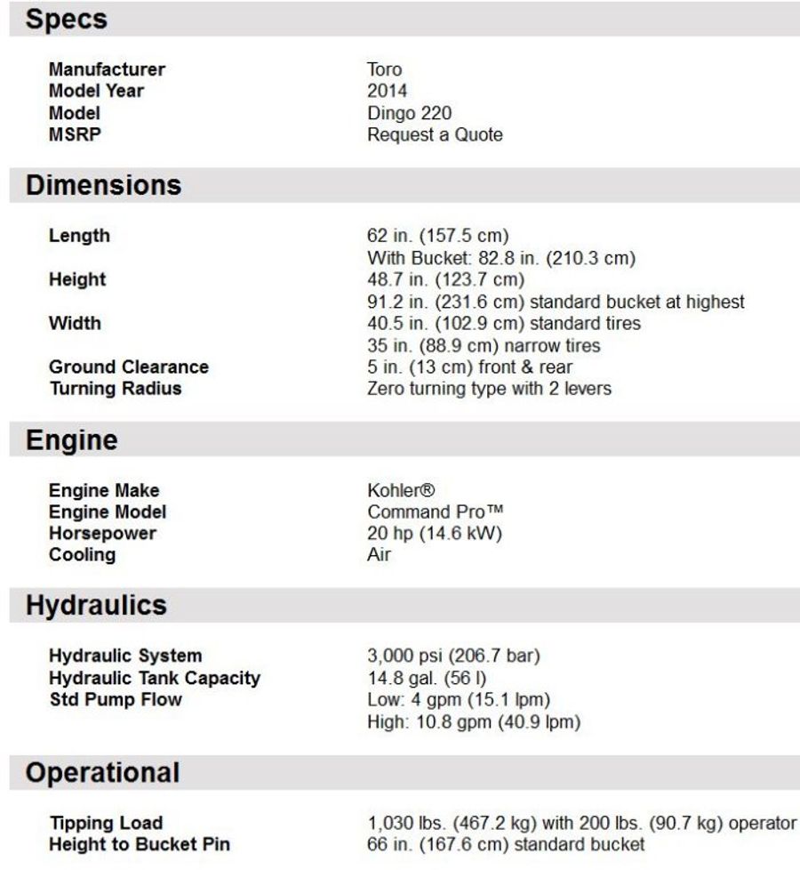 Toro Company Dingo 220 Loader