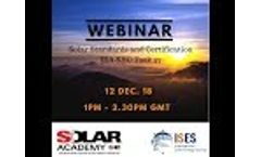 Webinar: IEA SHC Solar Academy - Solar Standards and Certification Task 57 Video