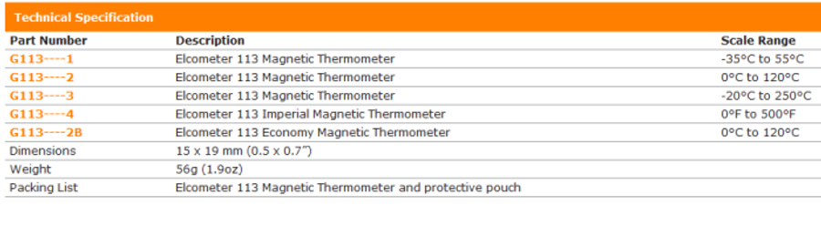 Imperial Magnetic Thermometer | 0°F to 150°F | Elcometer 113