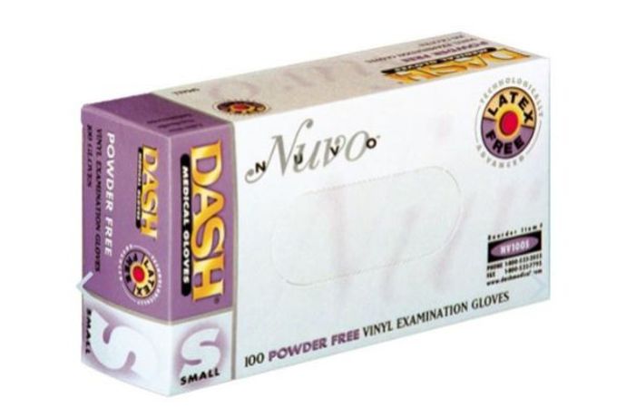 DASH Nuvo - Model NV100 - Opaque White Powder Free Vinyl Exam Gloves