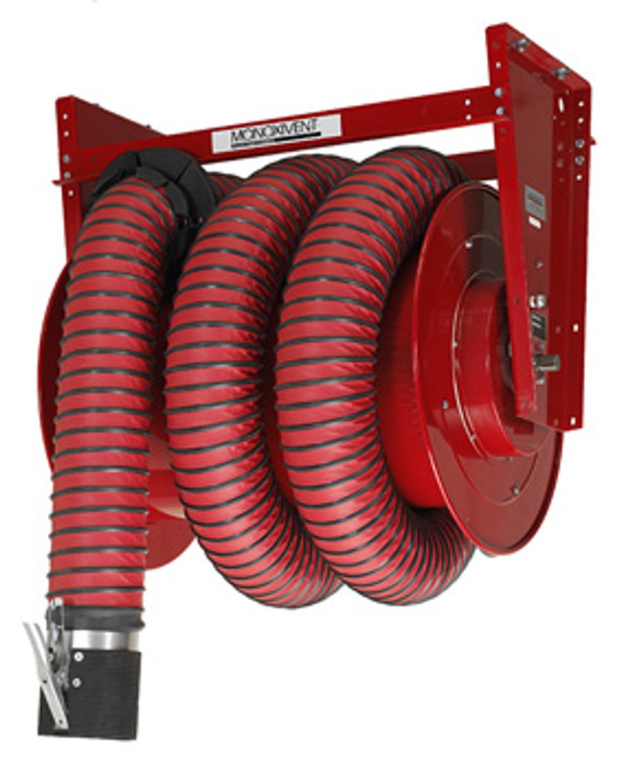 Monoxivent spring hose reel for exhaust removal