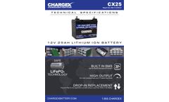 CHARGEX - Model CX25 - 12-LIB-25 - 12V 25AH Lithium Ion Battery - Datasheet