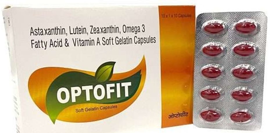 Opdenas Lifesciences - Model OPTOFIT Caps - Astaxanthin Lutein Zeaxanthin Omega 3 Fatty Acid & Vitamin A Soft Gelatin Capsules