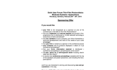 Sixth User Forum Thin-Film Photovoltaics - Sponsoring Offer (PDF 27 KB)