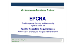 
T. Cozzie Consulting Inc.
www.tcozzie.com

Environmental Compliance Training

An Introduction for Employers, Managers and EHS Personnel

EPCRA
The Em