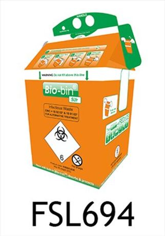 Bio Bin - Model FSL694 - 5 Litre Orange Cardboard Based Clinical Waste Container