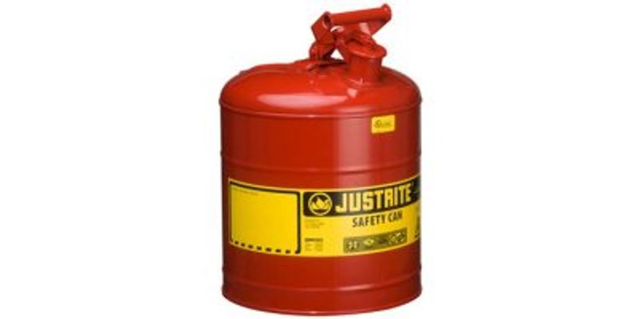 Justrite - Model 7150100 - Type I Steel Safety Can for Flammables, 5 Gallon (19L), S/S Flame Arrester, Self-Close Lid