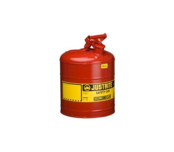 Justrite - Model 7150100 - Type I Steel Safety Can for Flammables, 5 Gallon (19L), S/S Flame Arrester, Self-Close Lid