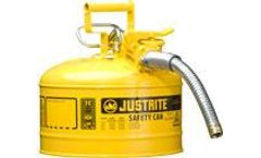 Justrite AccuFlow - Model 7225230 - Type II Steel Safety Can for Flammables 2.5 Gallon (Yellow with 1 Metal Hose)