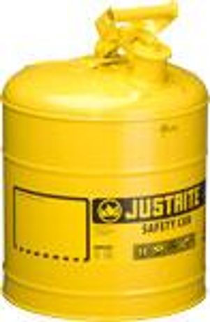 JUSTRITE - Model 7150200 - Type I Steel Safety Can for Flammables, 5 Gallon (19L), S/S Flame Arrester, Self-Close Lid (Yellow)