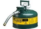 Justrite AccuFlow - Model 7225430 - Type II Steel Safety Can for Flammables 2.5 Gallon (Green with 1 Metal Hose)