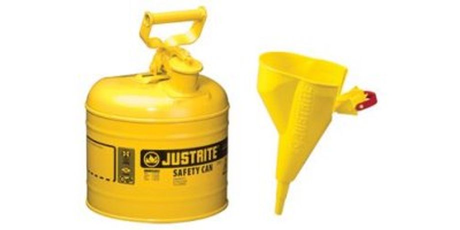 JUSTRITE - Model 7120210 - Type I Steel Safety Can for Flammables 2 Gallon (Yellow with Funnel)