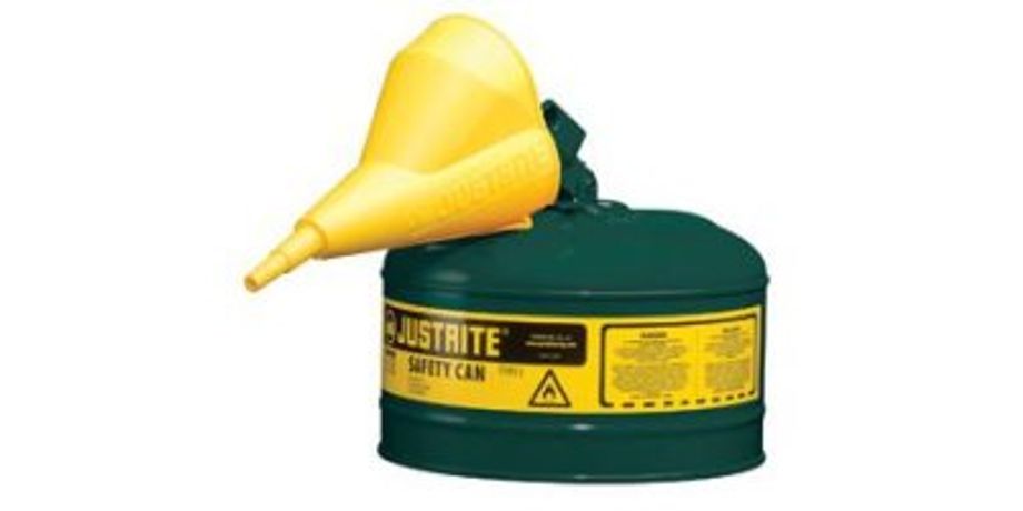 JUSTRITE - Model 7125410 - Type I Steel Safety Can for Flammables, With Funnel, 2.5 Gallon (9.5L) - Green