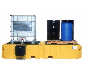 Twin IBC Spill Pallet with Bucket Shelf - Left - No Drain-1