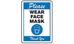 Model AF-MPPA516VP - Safety Sign: Please Wear Face Mask Thank You - 14 x 10 - Blue