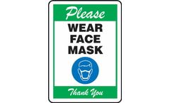 Model AF-MPPA512VP - Safety Sign: Please Wear Face Mask Thank You - 14 x 10 - Green