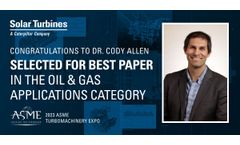 Dr. Cody Allen`s Paper Selected as `Best Paper` at the ASME Turbomachinery Expo