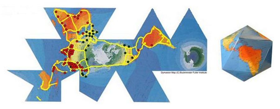 One World Island HVDC Electric Transmission on Dymaxion Map by