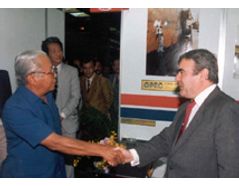 An exhibition in 1987, Jakarta, Indonesia. Meeting with the former Trade and Industry Minister.