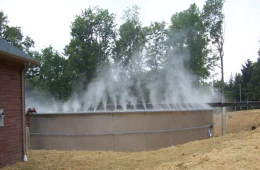 Butler, Pennsylvania: An atomized “dome” of Muni® product is used to control odors rising form a primary equalization tank at a municipal wastewater facility.