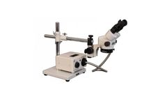 Model SMT-5 Binocular Zoom 7X - 90X Stereo Microscope package with Incident Annular Ring Fiber Optic ring Light on a Boom Stand with 150mm Working Distance