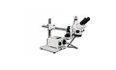Model SMT-5TR Trinocular Zoom 7X - 90X Stereo Microscope package with Incident Annular Ring Fiber Optic ring Light on a Boom Stand with 150mm Working Distance