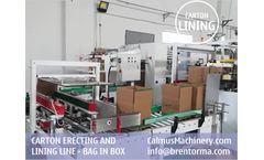 Calmus - Model CEL71 - Lined Carton Bag in Box Forming Line - Carton Erector and Bag Inserter