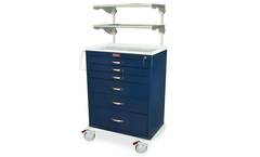 Harloff - Model MDS3030K06+MD30-ADJSHLF2-XBAR - Tall Standard Width Six Drawer Monitor Medical Equipment Cart with Key Lock