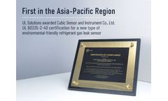 Cubic Refrigerant Gas Leak Sensors Obtained UL 60335-2-40 Certification
