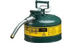 Justrite AccuFlow - Model 7225430 - Type II Steel Safety Can for Flammables 2.5 Gallon (Green with 1 Metal Hose)