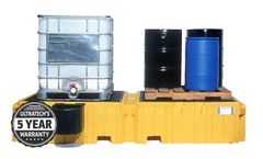 UltraTech - Model UT-1146 - Ultra Twin IBC Spill Pallet with Left Side Bucket Shelf - with Drain