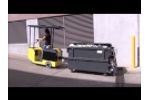 The Battery-Powered WasteCaddy Ride-on dumpster mover navigates tight trash rooms. Video