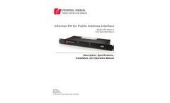 Federal Signal Informer - Model I-IP2 Series C - Dual Rack Mount PA for Public Address Interface - Manual